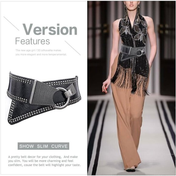 Women\'s Leather Stretch Waist Belt Elastic Cinch with Interlock Buckle main image 4